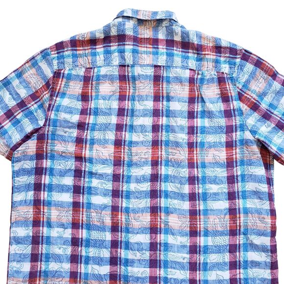 Tommy Bahama Hawaiian Shirt Mens XL Blue Floral 100% Linen Short Sleeve Button - Picture 9 of 9